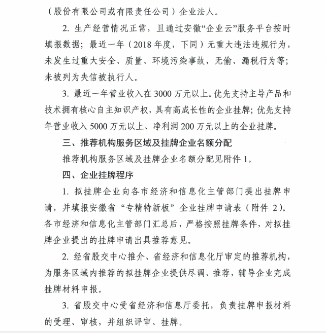 安徽省專(zhuān)精特新掛牌條件